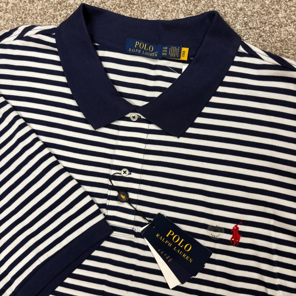 NEW Polo Ralph Lauren Classic Fit Striped Mesh Short Sleeve Polo Shirt 5XB Navy